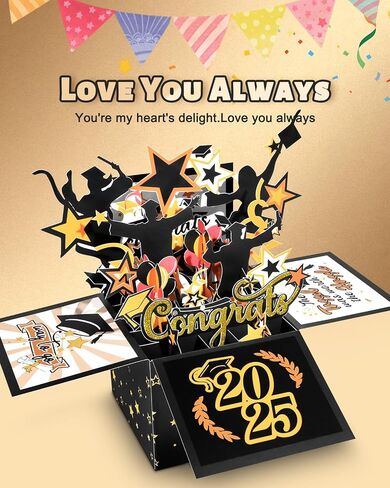 Pop Up Graduation Cards with Envelope - Graduation Cards 2025 with Blank Note, Congratulations Graduate Gift for Celebrating High School, College, University Graduates in Saudi Arabia