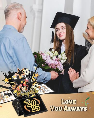 Pop Up Graduation Cards with Envelope - Graduation Cards 2025 with Blank Note, Congratulations Graduate Gift for Celebrating High School, College, University Graduates in Saudi Arabia