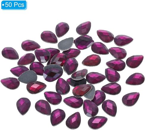 PATIKIL Acrylic Teardrop Gems, 50 Pcs 14x10mm Flat Back Teardrop Rhinestones Plastic Gems for Jewelry Making DIY Craft, Purple in Kuwait