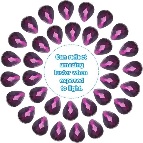 PATIKIL Acrylic Teardrop Gems, 50 Pcs 14x10mm Flat Back Teardrop Rhinestones Plastic Gems for Jewelry Making DIY Craft, Purple in Kuwait