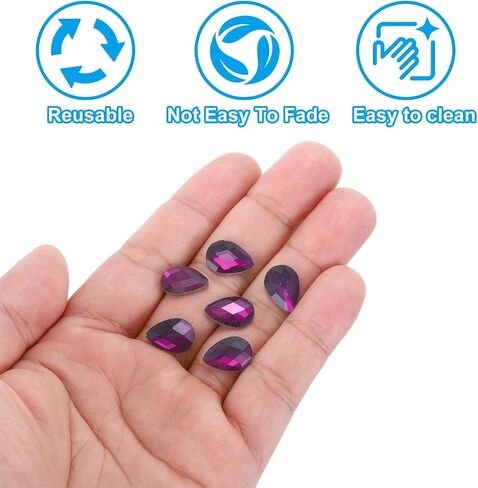 PATIKIL Acrylic Teardrop Gems, 50 Pcs 14x10mm Flat Back Teardrop Rhinestones Plastic Gems for Jewelry Making DIY Craft, Purple in Kuwait