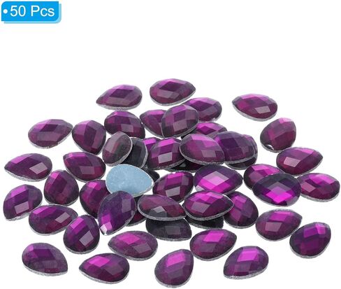 PATIKIL Acrylic Teardrop Gems, 50 Pcs 14x10mm Flat Back Teardrop Rhinestones Plastic Gems for Jewelry Making DIY Craft, Purple in Kuwait