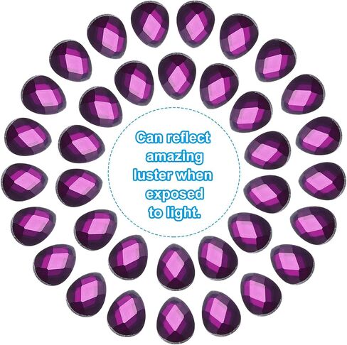 PATIKIL Acrylic Teardrop Gems, 50 Pcs 14x10mm Flat Back Teardrop Rhinestones Plastic Gems for Jewelry Making DIY Craft, Purple in Kuwait