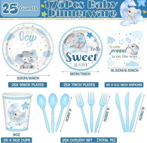 SLINER 175 PCS Bear Bear Dame Paper Plates Set Baby Shower Party Supplies تقدم 25 مجموعة أدوات المائدة in Saudi Arabia