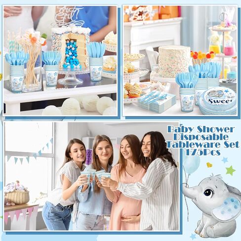 SLINER 175 PCS Bear Bear Dame Paper Plates Set Baby Shower Party Supplies تقدم 25 مجموعة أدوات المائدة in Saudi Arabia