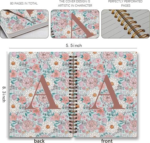 Initial M Journal Personalized Spiral Notebook,Vintage Flower Teen Girl Gifts,Monogrammed Notebook for Women Teen Girl,College Ruled Hardcover Spiral Notebook 5.5 x 8.3 in Kuwait