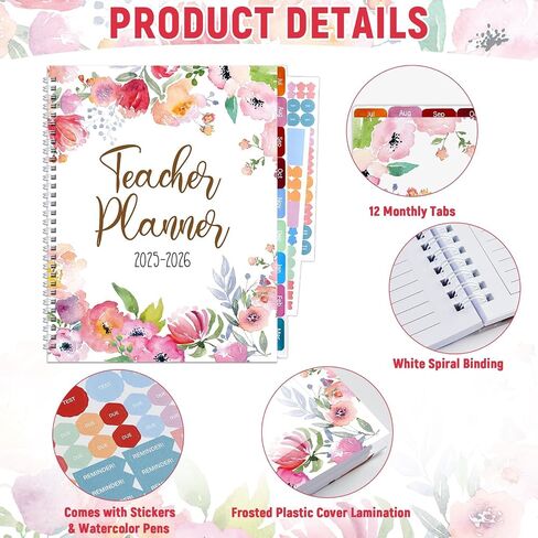 11PCS 2025-2026 Teacher Planner Notebook with 10 Pens&Section Lesson Book Daily Weekly Monthly 8.5"x11" Organizer Spiral Bound Stickers, Dated Calendar, Pocket Folder, Page Tab(Smile Face) in Saudi Arabia