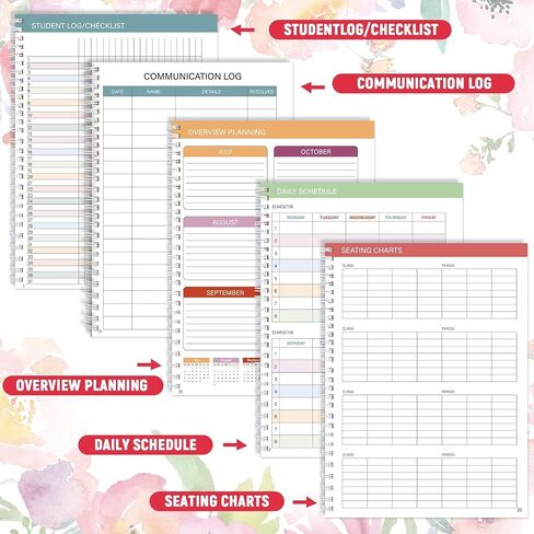 11PCS 2025-2026 Teacher Planner Notebook with 10 Pens&Section Lesson Book Daily Weekly Monthly 8.5"x11" Organizer Spiral Bound Stickers, Dated Calendar, Pocket Folder, Page Tab(Smile Face) in Saudi Arabia