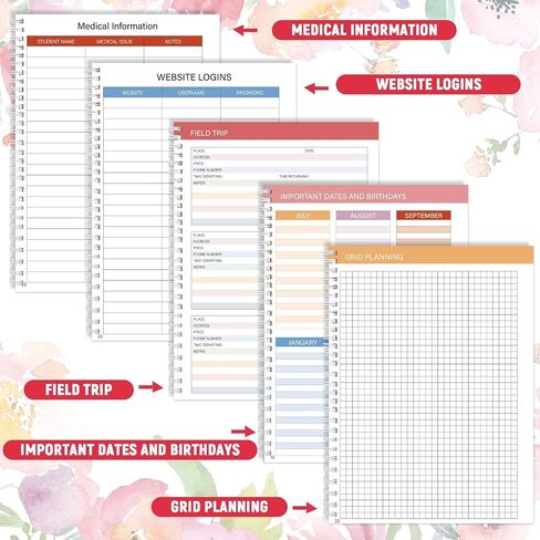 11PCS 2025-2026 Teacher Planner Notebook with 10 Pens&Section Lesson Book Daily Weekly Monthly 8.5"x11" Organizer Spiral Bound Stickers, Dated Calendar, Pocket Folder, Page Tab(Smile Face) in Saudi Arabia
