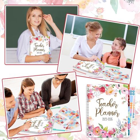 11PCS 2025-2026 Teacher Planner Notebook with 10 Pens&Section Lesson Book Daily Weekly Monthly 8.5"x11" Organizer Spiral Bound Stickers, Dated Calendar, Pocket Folder, Page Tab(Smile Face) in Saudi Arabia