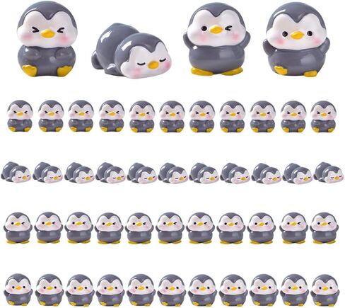 48 تماثيل البطريق المصغرة - نماذج حيوانية لطيفة للحديقة الخيالية ، كوبر كيك ، ديكور المناظر الطبيعية الصغيرة (رمادي) in Kuwait