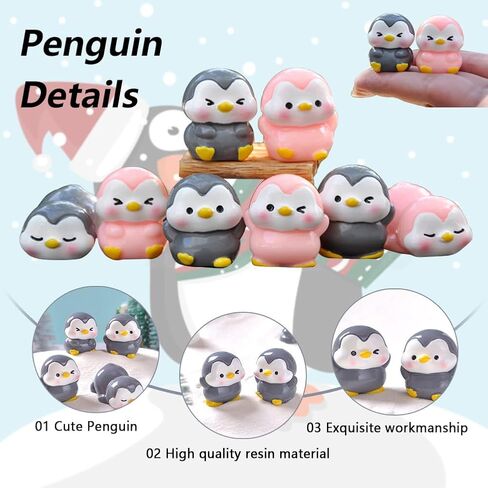 48 تماثيل البطريق المصغرة - نماذج حيوانية لطيفة للحديقة الخيالية ، كوبر كيك ، ديكور المناظر الطبيعية الصغيرة (رمادي) in Kuwait