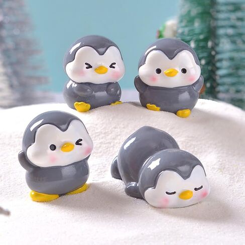 48 تماثيل البطريق المصغرة - نماذج حيوانية لطيفة للحديقة الخيالية ، كوبر كيك ، ديكور المناظر الطبيعية الصغيرة (رمادي) in Kuwait