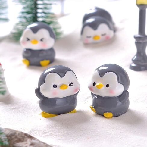 48 تماثيل البطريق المصغرة - نماذج حيوانية لطيفة للحديقة الخيالية ، كوبر كيك ، ديكور المناظر الطبيعية الصغيرة (رمادي) in Kuwait