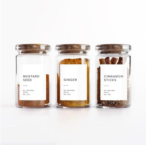 250 White Spice Labels by ThreeKin | Waterproof & Oil-Resistant Pre-Printed Stickers for Spice Jars | Durable, BPA-Free Seasoning Labels | Easy-Clean, No-Residue Design | Proudly Female & USA Owned in Kuwait