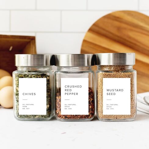 250 White Spice Labels by ThreeKin | Waterproof & Oil-Resistant Pre-Printed Stickers for Spice Jars | Durable, BPA-Free Seasoning Labels | Easy-Clean, No-Residue Design | Proudly Female & USA Owned in Kuwait