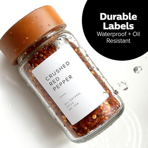 250 White Spice Labels by ThreeKin | Waterproof & Oil-Resistant Pre-Printed Stickers for Spice Jars | Durable, BPA-Free Seasoning Labels | Easy-Clean, No-Residue Design | Proudly Female & USA Owned in Kuwait