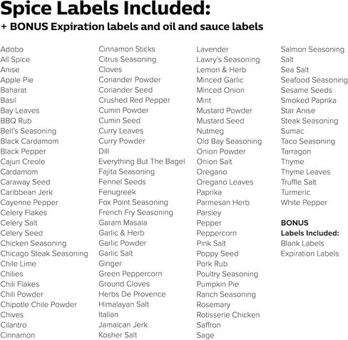 250 White Spice Labels by ThreeKin | Waterproof & Oil-Resistant Pre-Printed Stickers for Spice Jars | Durable, BPA-Free Seasoning Labels | Easy-Clean, No-Residue Design | Proudly Female & USA Owned in Kuwait