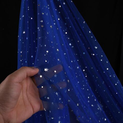 54 بوصة × 4 ياردة بريق تول من النسيج لفات الليزر النجوم ولفائف تول القمر ل DIY Tutu Dress Table Table Runner Crafts CHEER BASHDROP Stage Decoration-Navy in Saudi Arabia