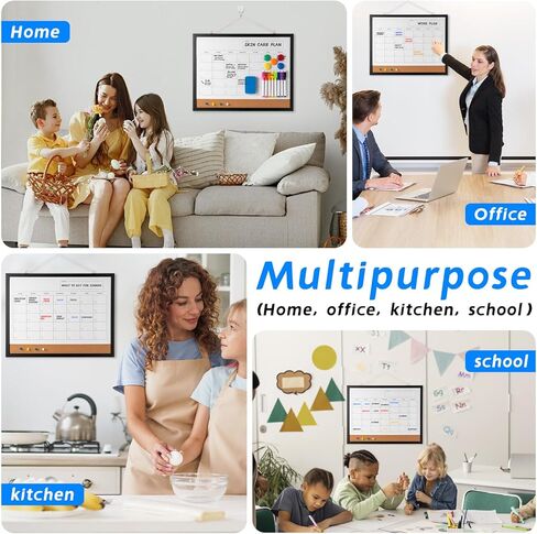 التقويم الجاف للتقويم الأبيض ، مسافة 17 "× 13" CORK MAGNETBOARD CORK ، مخطط شهري قابل لإعادة الاستخدام مع 8 علامات وممحاة ومغناطيس ودفع ، لوح محو جاف معلق للمنزل ، المدرسة - أبيض in Kuwait