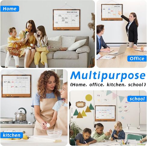 Dry Erase Calendar Whiteboard, 17" x 13" Magnetic Whiteboard Cork Board Combo, Reusable Monthly Planner with 8 Markers, Eraser, Magnets and Pushpins, Hanging Dry Erase Board for Home, School - White in Kuwait