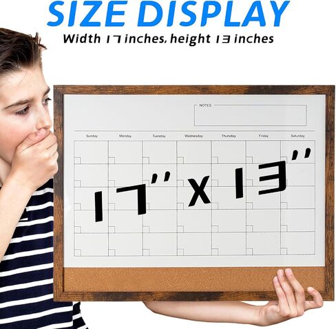 Dry Erase Calendar Whiteboard, 17" x 13" Magnetic Whiteboard Cork Board Combo, Reusable Monthly Planner with 8 Markers, Eraser, Magnets and Pushpins, Hanging Dry Erase Board for Home, School - White in Kuwait