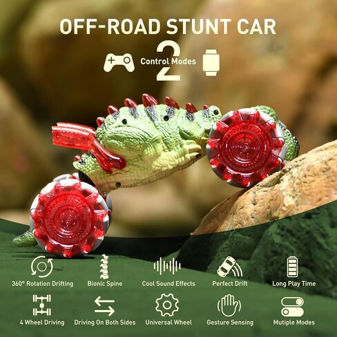 Gesture Sensing RC Car,Dinosaur RC Toys car for Kids,2.4GHz LED RC Car, 4WD Rotation RC Stunt Car with Lights and Music,4WD Stunt Cars Toys for Kids Ages 6-12 yr Gifts for Boys Girls (Red) in Saudi Arabia