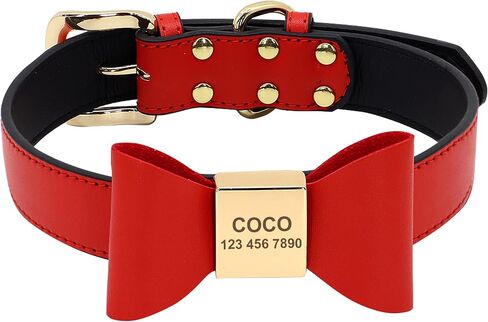 Beirui Cute Personalized Bowtie Dog Collar for Small Medium Dogs Puppy,Soft PU Leather Dog Collar Custom with ID Name,Adorable Puppy Cat Bowknot Collar,Red,S in Saudi Arabia
