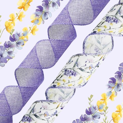 2 Rolls Lavender Wired Edge Ribbon - 2.5 Inch, 5 Yards Each, Spring Summer Lavender Grosgrain Ribbon with Wired Edge for Wedding Decor, Gift Wrapping & DIY Crafts, Mother's Day Gift in Saudi Arabia