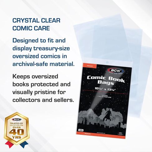 BCW Treasury Comic Bags - Pack of 100 | Acid-Free Safe Storage Comic Book Bags for Treasury Comics | Crystal Clear Polypropylene | Dimensions 10 1/2 x 13 1/2 inches in Saudi Arabia