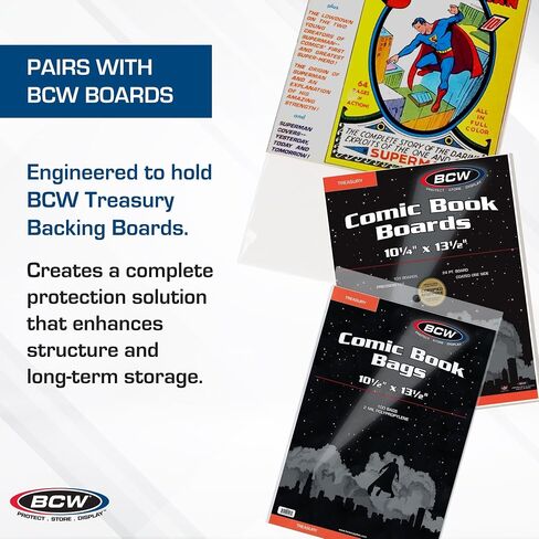 BCW Treasury Comic Bags - Pack of 100 | Acid-Free Safe Storage Comic Book Bags for Treasury Comics | Crystal Clear Polypropylene | Dimensions 10 1/2 x 13 1/2 inches in Saudi Arabia