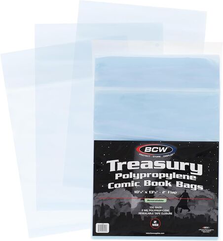 BCW Treasury Comic Bags - Pack of 100 | Acid-Free Safe Storage Comic Book Bags for Treasury Comics | Crystal Clear Polypropylene | Dimensions 10 1/2 x 13 1/2 inches in Kuwait