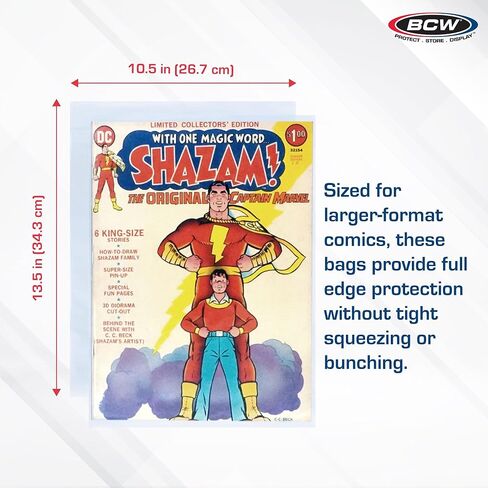 BCW Treasury Comic Bags - Pack of 100 | Acid-Free Safe Storage Comic Book Bags for Treasury Comics | Crystal Clear Polypropylene | Dimensions 10 1/2 x 13 1/2 inches in Kuwait