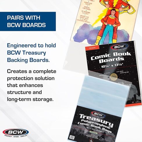 BCW Treasury Comic Bags - Pack of 100 | Acid-Free Safe Storage Comic Book Bags for Treasury Comics | Crystal Clear Polypropylene | Dimensions 10 1/2 x 13 1/2 inches in Kuwait