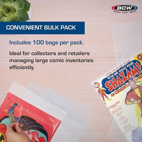 BCW Treasury Comic Bags - Pack of 100 | Acid-Free Safe Storage Comic Book Bags for Treasury Comics | Crystal Clear Polypropylene | Dimensions 10 1/2 x 13 1/2 inches in Kuwait