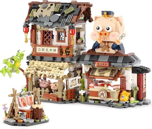 Street View Noodle Shop Mini Building Blocks, MOC Creative Building Toys Model Set for Girls 7-9 Years Old, 870 PCS Simulation Architecture Construction Toy, Gift Idea for Kids Adults in Saudi Arabia