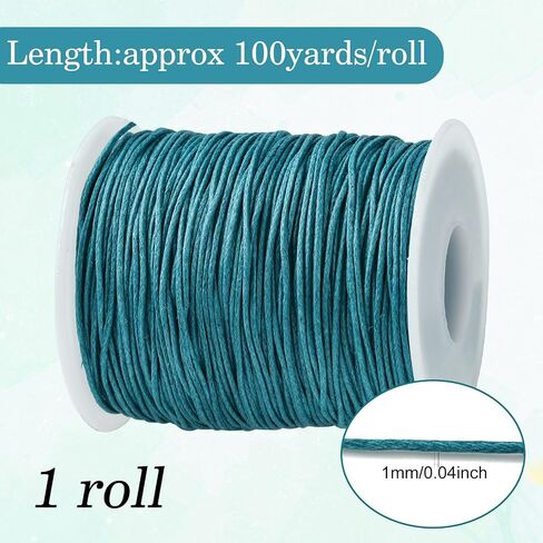 DanLingJewelry Approx 100 Yards/roll 1mm Teal Waxed Cotton Cord Waxed Beading Thread String for Bracelet Necklace Jewelry Making in Saudi Arabia