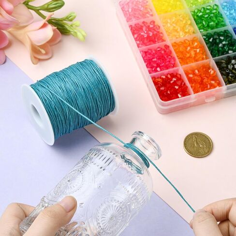 DanLingJewelry Approx 100 Yards/roll 1mm Teal Waxed Cotton Cord Waxed Beading Thread String for Bracelet Necklace Jewelry Making in Saudi Arabia