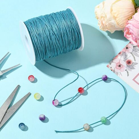 DanLingJewelry Approx 100 Yards/roll 1mm Teal Waxed Cotton Cord Waxed Beading Thread String for Bracelet Necklace Jewelry Making in Saudi Arabia