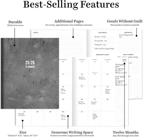 TF Publishing July 2025 - June 2026 Super Stripe Large Monthly Planner with Thick Paper - 12 Month Academic Planner 2025-2026 with 2-Page Spreads, Large Calendar Grids and Prompts - 9in x 11in in Saudi Arabia
