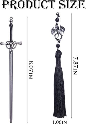 Fantasy Dragon Sword Bookmarks - Cool Fourth Wing Book Mark Gifts Reading Men Merch with Black Tassels Metal Page Markers Book Lovers Novel Fans Boy Bookish Student Teacher Birthday School in Saudi Arabia