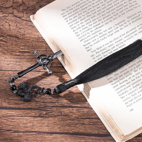 Fantasy Dragon Sword Bookmarks - Cool Fourth Wing Book Mark Gifts Reading Men Merch with Black Tassels Metal Page Markers Book Lovers Novel Fans Boy Bookish Student Teacher Birthday School in Saudi Arabia