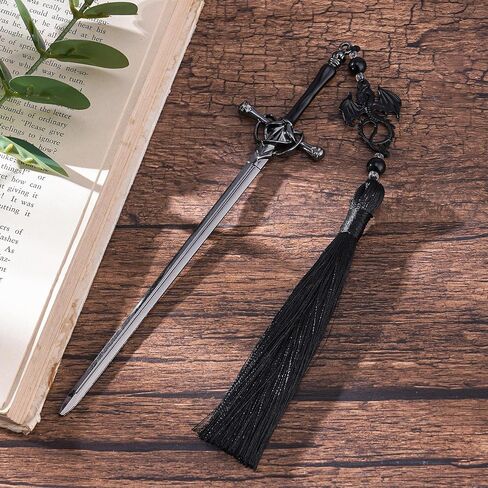 Fantasy Dragon Sword Bookmarks - Cool Fourth Wing Book Mark Gifts Reading Men Merch with Black Tassels Metal Page Markers Book Lovers Novel Fans Boy Bookish Student Teacher Birthday School in Saudi Arabia