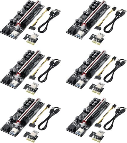 6 Pack PCI E 1X to 16X V009S Plus Riser Card with 7 PCI E 1X Plug in Adapter Card with 24in USB 3.0 Extension Cable for Bitcoin Crypto Mining Ethereum Mining in Kuwait