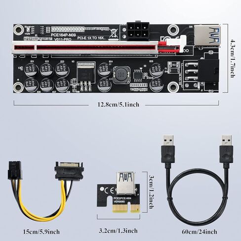6 Pack PCI E 1X to 16X V009S Plus Riser Card with 7 PCI E 1X Plug in Adapter Card with 24in USB 3.0 Extension Cable for Bitcoin Crypto Mining Ethereum Mining in Kuwait