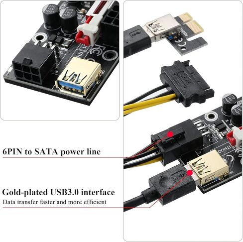 6 Pack PCI E 1X to 16X V009S Plus Riser Card with 7 PCI E 1X Plug in Adapter Card with 24in USB 3.0 Extension Cable for Bitcoin Crypto Mining Ethereum Mining in Kuwait