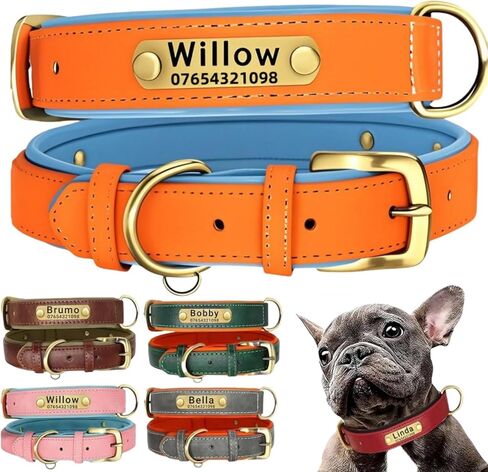 Genuine Leather Dog Collar Personalised Engraved Name Collar with Soft Padded Design Adjustable & Durable for Small Medium Large Dogs Leash Set Custom Heavy Duty Featuring in Kuwait