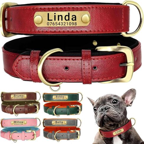 Genuine Leather Dog Collar Personalised Engraved Name Collar with Soft Padded Design Adjustable & Durable for Small Medium Large Dogs Leash Set Custom Heavy Duty Featuring in Kuwait