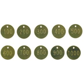 Brass 1-1/4" inch Round Tags. Pick Your Set of 100, 500 or 1,000 Tags (Number Options 001-1000)