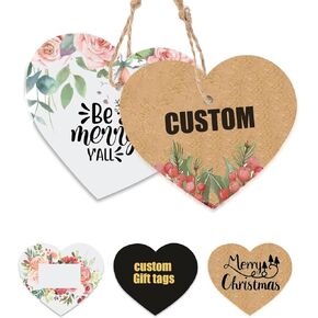 Custom Gift Tags, Personalized Heart Tags with Your Business Logo Heart Shaped Small Card Party Decoration Paper Gift Tags for Birthday Wedding Christmas